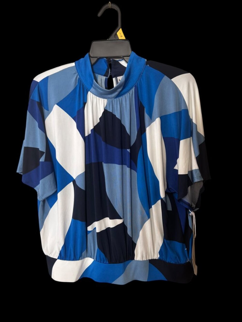 NWT Worthington Blue Abstract Print Mock Neck Blouse Size M Flutter Sleeve - Picture 3 of 6